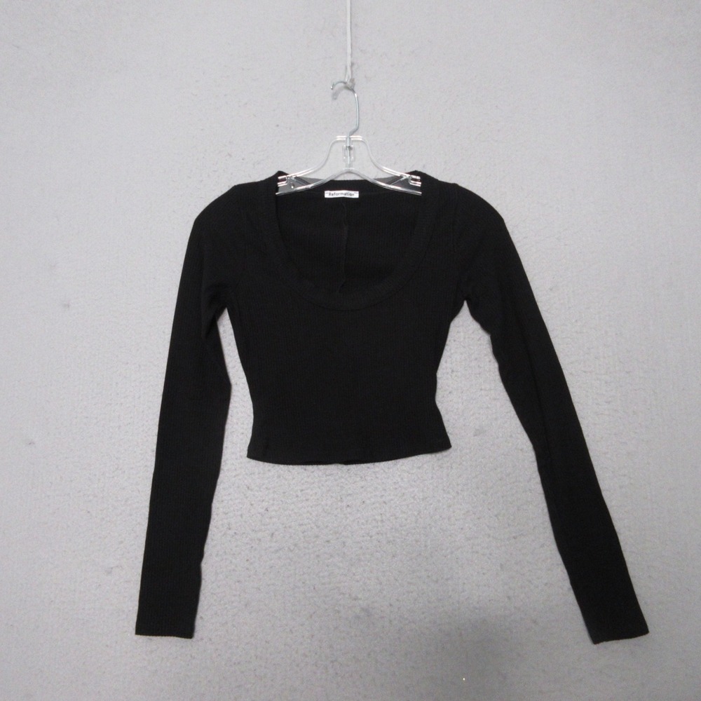 Reformation Top XS Black Ribbed Scoop Neck Cropped Fitted 90s Minimalist Chic
